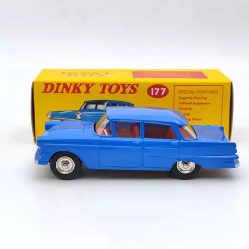Blue diecast Opel Kapitan model car with side windows and chrome wheels