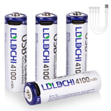 AA rechargeable lithium-ion batteries, 1.5V, white and blue with metal terminals