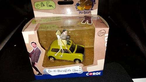 Corgi Mr Bean diecast mini vehicle in open box, yellow base and detailing