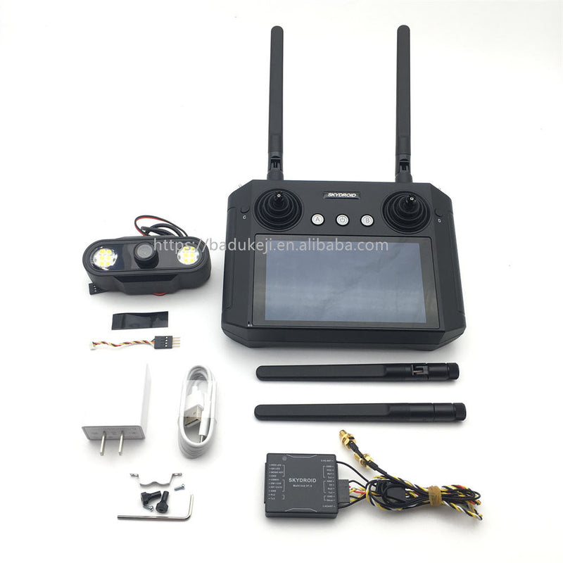 Skydroid H12 FHD drone remote control with camera and antennas, plus accessories