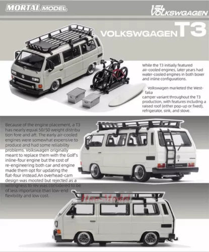 Diecast VW T3 multivan car model with roof rack, alloy details, and accessories