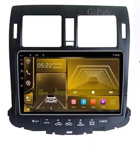 Car infotainment touchscreen display with control buttons and vents