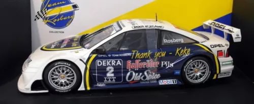 White and yellow race car diecast model with sponsor decals and front grille
