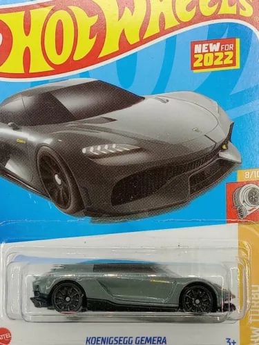 Hot Wheels Koenigsegg Gemera diecast sports car in dark gray blister packaging