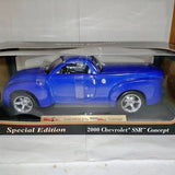 Blue Chevrolet SSR Concept diecast truck model in clear display box, chrome wheels
