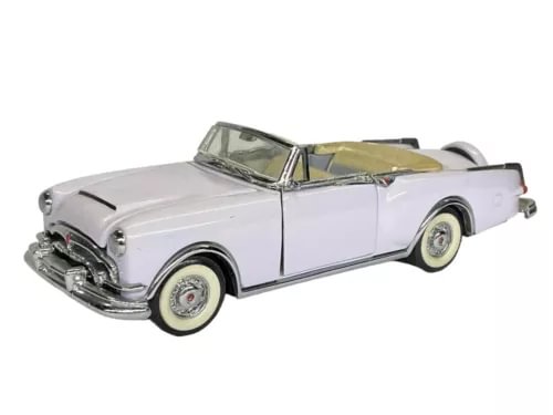 Diecast convertible car in white with yellow interior, 1:43 scale, front side view