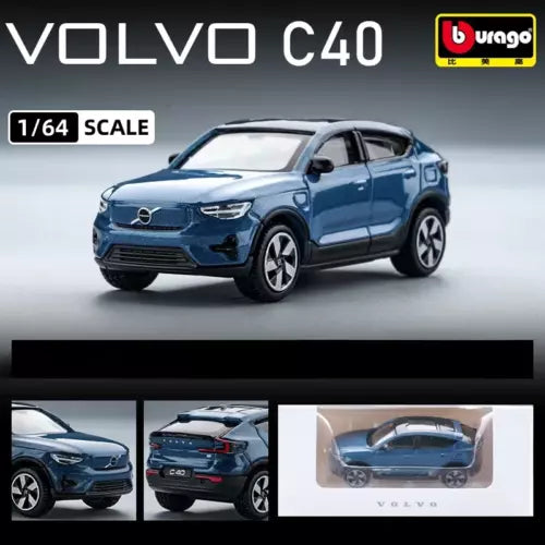 Volvo alloy diecast car model, blue SUV, 1:64 scale, front 3/4 view