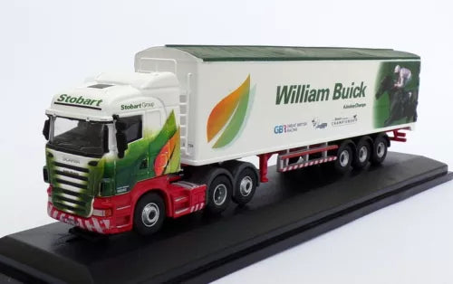 Diecast model truck with green cab and white William Buick box trailer, 1/76 scale