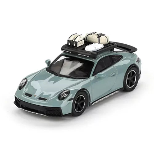 Shade green 1:64 diecast model car with black hood and rear spoiler