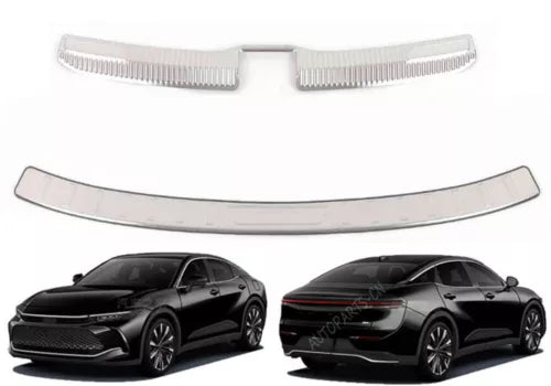 Toyota Crown 1/64 diecast car set, black sedan in front and rear views