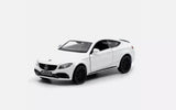 Diecast model car, white AMG coupe with black wheels, front three-quarter view