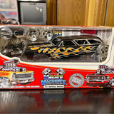 Diecast 1:18 '65 Chevelle wagon model kit in blister packaging, flame decals and chrome details