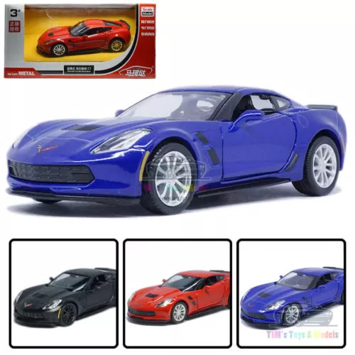 Blue diecast model sports car with white wheels, front 3/4 view