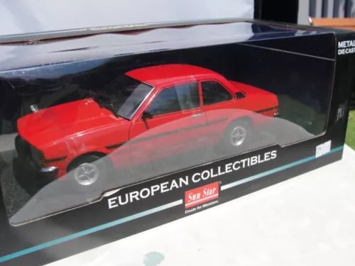 Red 1975 Opel Ascona diecast model car in Sun Star display box, European Collectibles