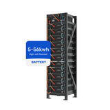 Rack module lithium battery with black frame, multiple terminals, front face marked 5-56kWh