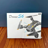 Drone S6 quadcopter product box with four propeller drone illustration