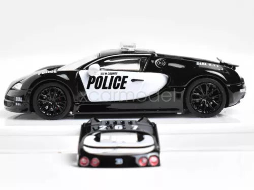 Black police livery 1:64 scale Veyron diecast metal sports car, side view