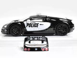 Black police livery 1:64 scale Veyron diecast metal sports car, side view