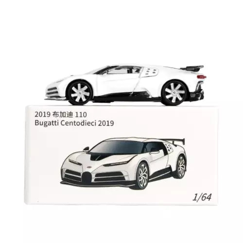1/64 diecast mini toy car in white on product box with printed car view