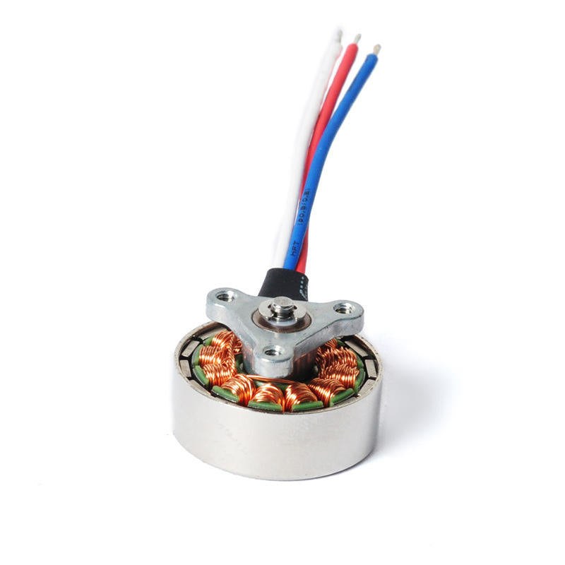 Cylindrical brushless motor with three-wire leads and round metal mounting plate