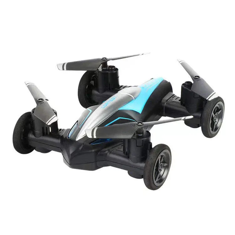 2-in-1 mini drone car, black with blue accents, four propellers