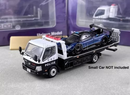 Police flatbed tow truck diecast model, white cab with black bed