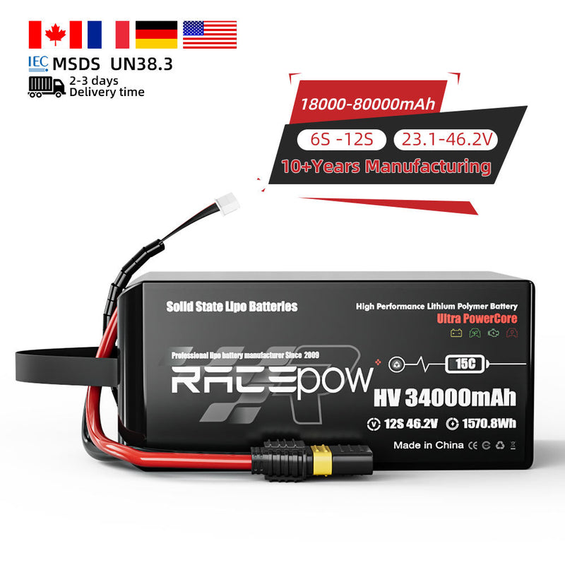 Professional 12s 46.2v 300wh/kg 34000mAh HV Solid State Drone Battery Lithium Ion Batteries for VTOL UAV/ VTOL Fix Wing Drone Drone