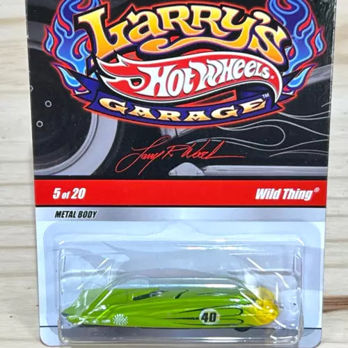 1:64 Hot Wheels diecast car, bright green "Wild Thing" in blister packaging