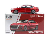 Red XCARTOYS 1:64 Hongqi H5 diecast sedan model car, front side view