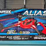 LaTrax Alias drone box with red quadcopter and blue graphic text