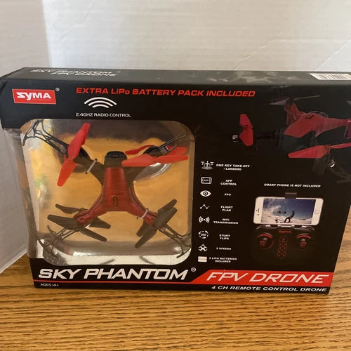 Red FPV 4-CH remote control drone box with extra LiPo battery pack
