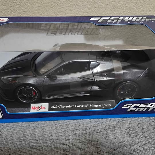 Black 2020 Corvette Stingray coupe diecast model car, side view