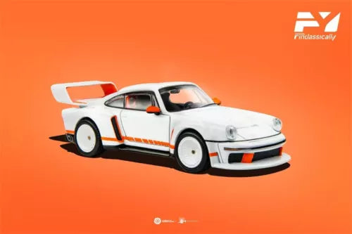 1:64 diecast model car toy, white sports car with orange racing stripes