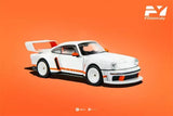 1:64 diecast model car toy, white sports car with orange racing stripes
