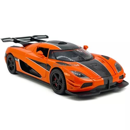 Koenigsegg One:1 1:32 diecast model car, orange with black racing stripes