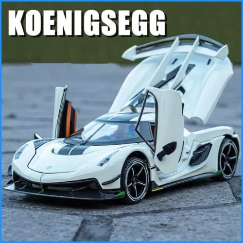 Koenigsegg Jesko Attack diecast sport car model, white with open door