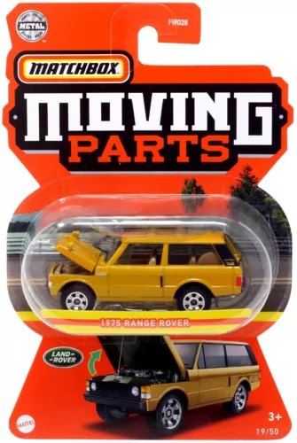 Diecast moving parts Range Rover vehicle in yellow with blister packaging