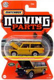 Diecast moving parts Range Rover vehicle in yellow with blister packaging