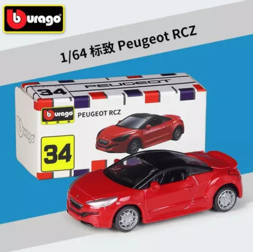 Bburago 1:64 Peugeot RCZ diecast metal model car in red, with box