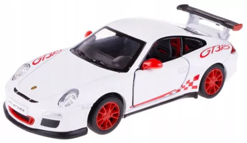 Kinsmart Porsche 911 GT3 RS diecast model car, white with red wheels and rear wing