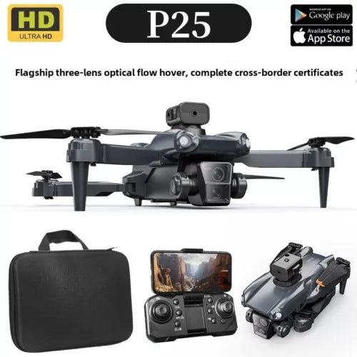 Foldable quadcopter drone with HD camera, remote controller, and carrying bag