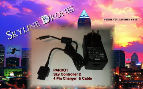 Parrot Sky Controller 2 charger cable with power plug and adapter, black