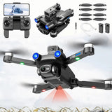 Foldable black quadcopter drone with HD camera, blue LEDs, controller screen