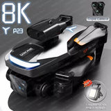 Foldable 8K RC drone with triple camera, white and black body