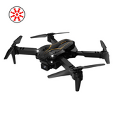 Quadcopter drone in black with four propellers and front camera module