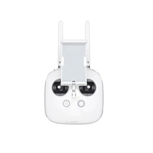 White remote controller with dual antennas, thumb sticks, and buttons