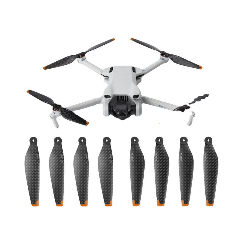 Carbon fiber drone propeller set with 4 blades on drone and 8 spare blades