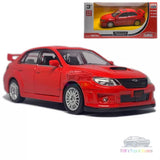 Red die-cast model car, front three-quarter view with silver wheels