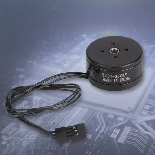 Brushless motor 2204-260KV with wires and black connector, label shows Made in China