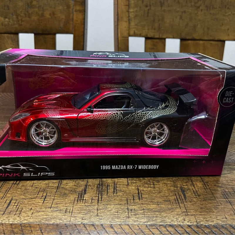1/24 diecast 1995 Mazda RX-7 widebody car in box, red and black